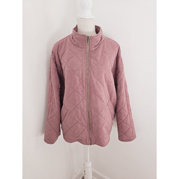 Bagatelle Quilted Cotton French Terry Zip Up Pink Stand Collar Womens Jacket XL - Picture 13 of 13